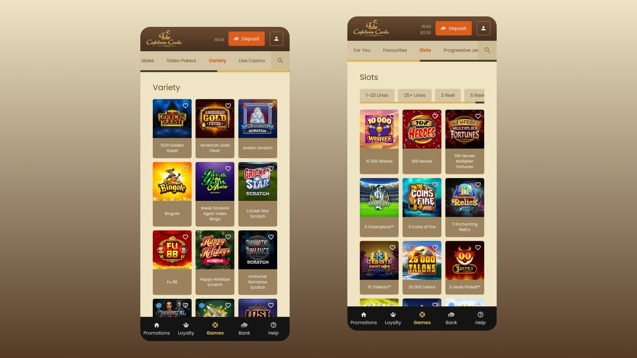 Captain cooks casino mobile