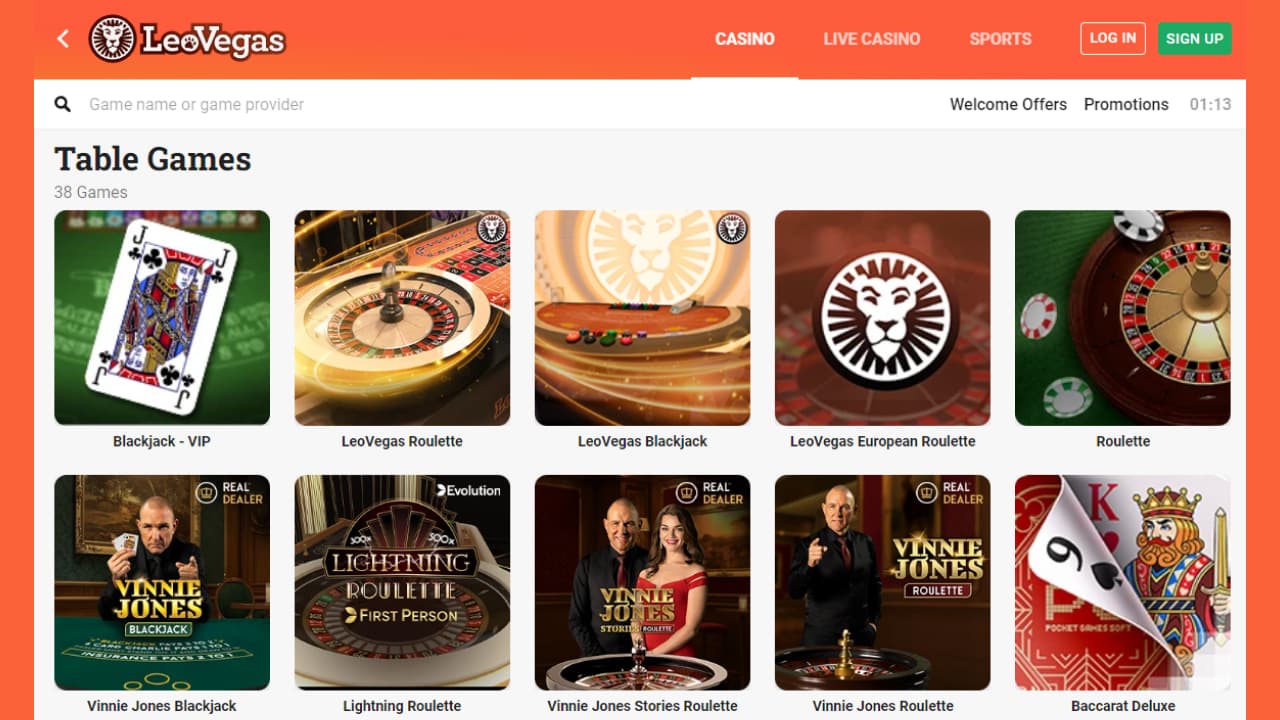 LeoVegas casino table games