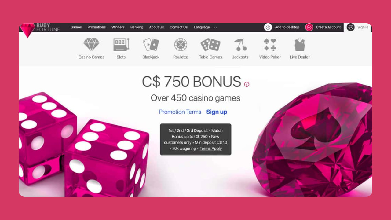 Ruby Fortune online casino bonuses