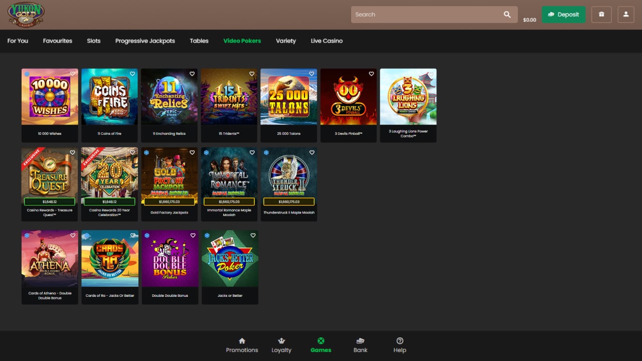 Yukon Gold Online Casino Games