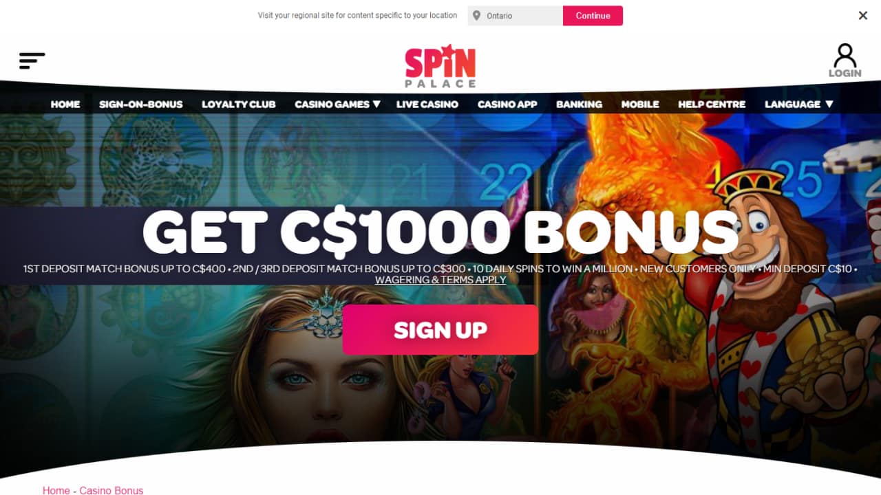 Spin Palace bonuses